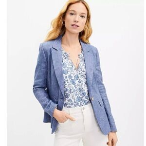 NWT Loft Chambray Blue Modern Blazer in Linen & Cotton Blend with Pockets, M (8)